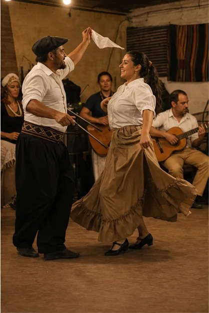 Bailarines de folklore en una peña
